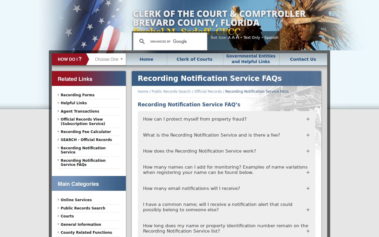 Brevard Recording Notification Service guidance for Titusville property records