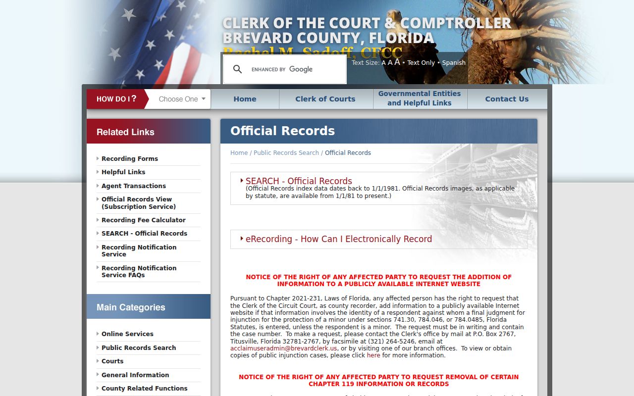 Brevard Official Records coverage for tracing Titusville previous residents