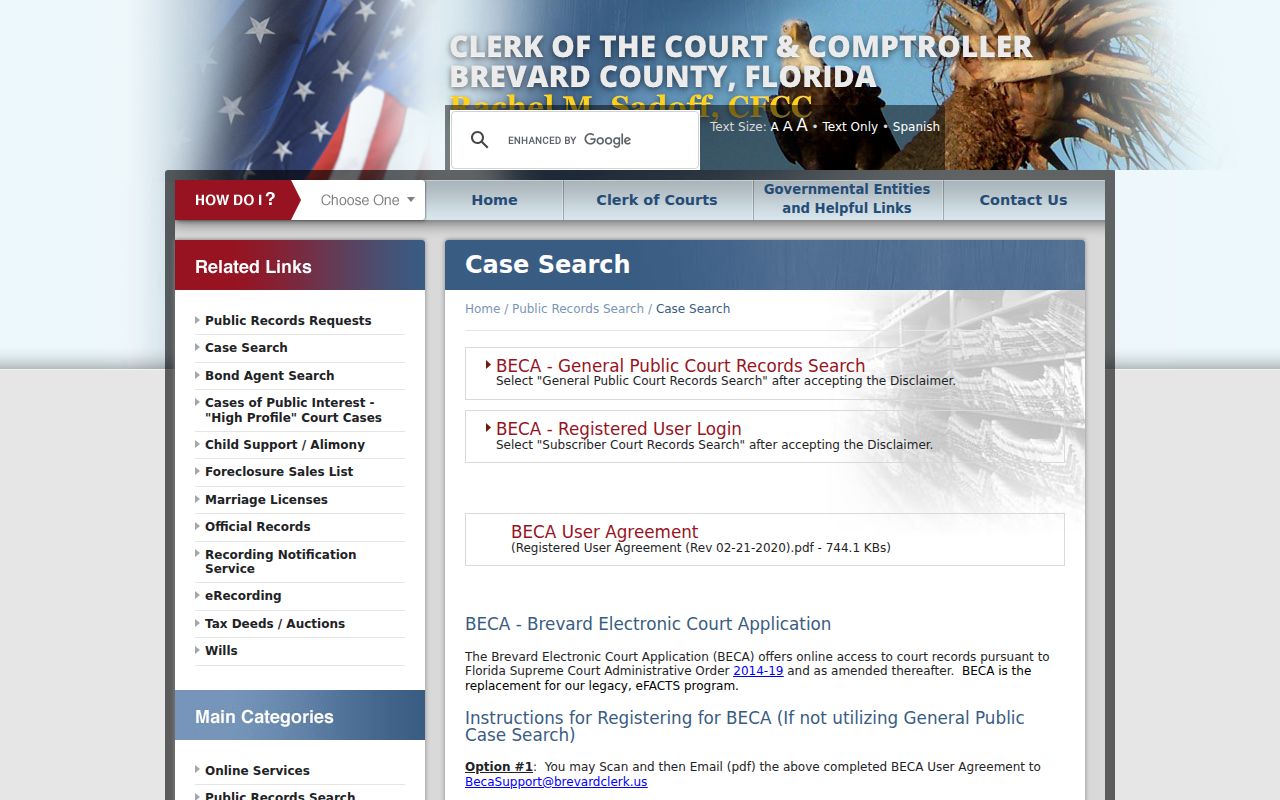Brevard Clerk case search guidance for a Titusville resident lookup