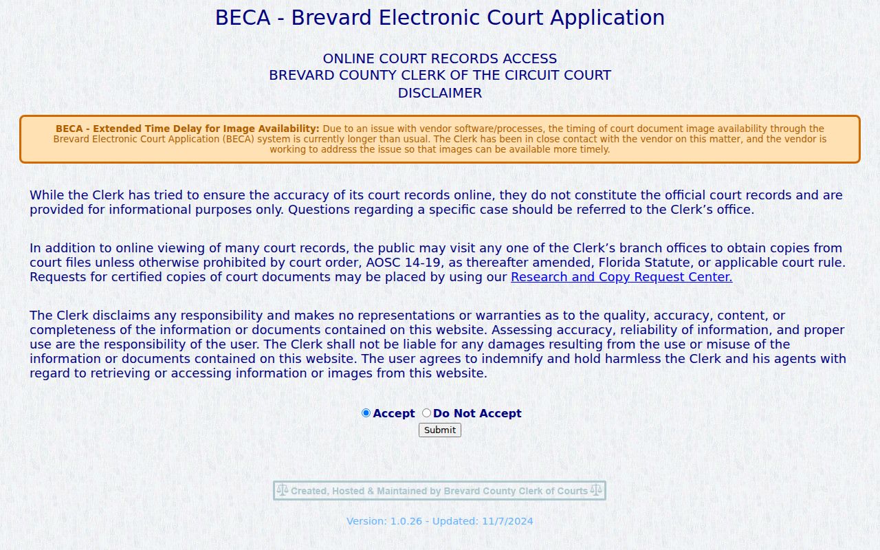 Brevard BECA case search used for a Titusville resident lookup