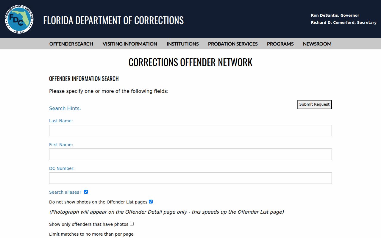Florida Department of Corrections name search for a Titusville record check