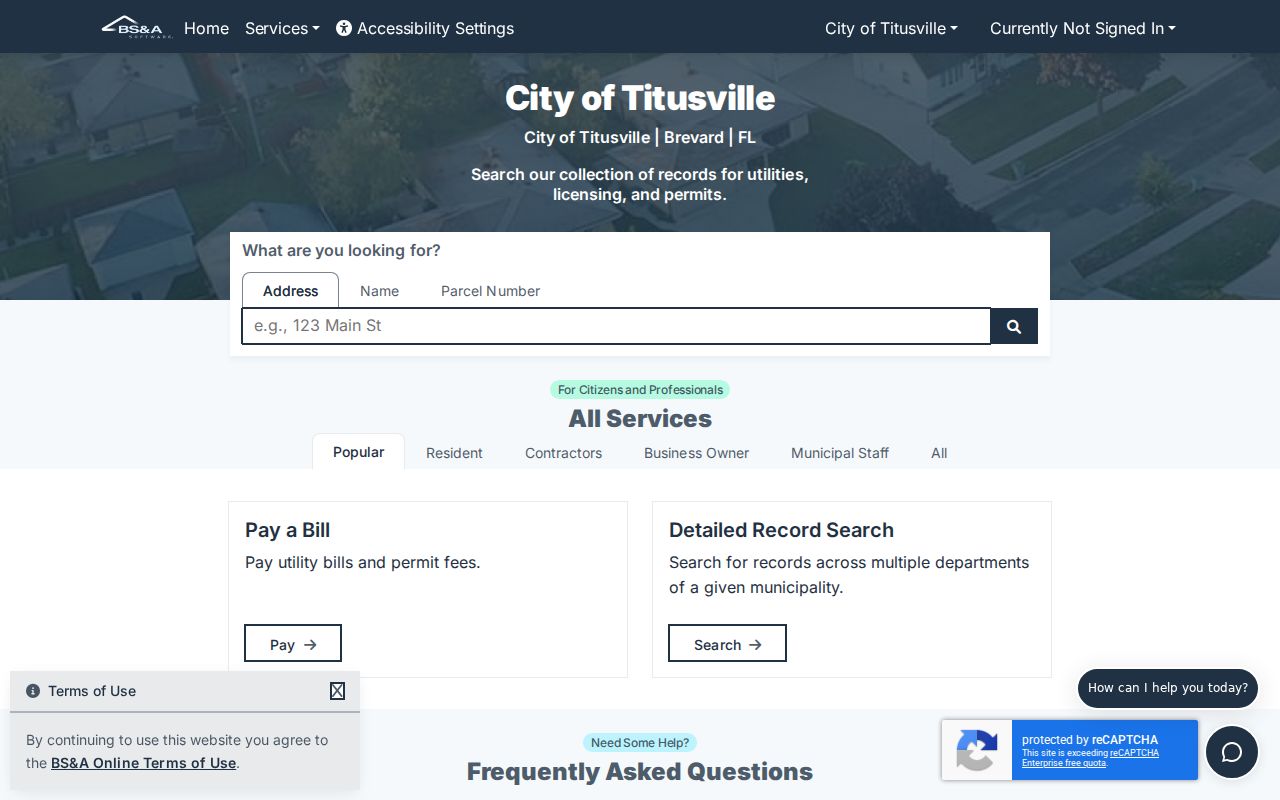 Titusville street directory BS and A permit search